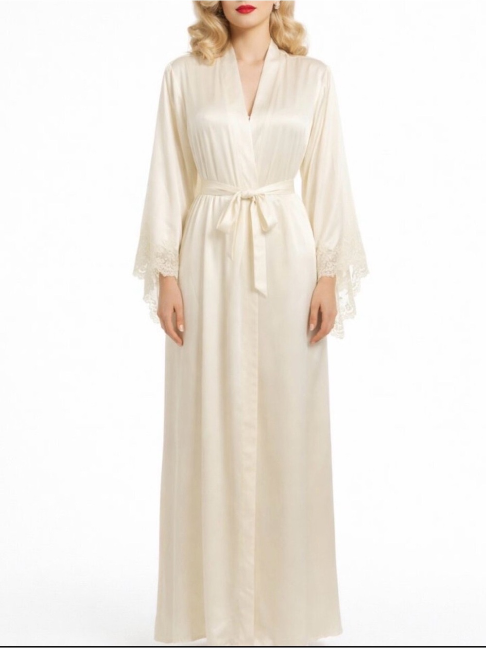 Vintage Victoria’s Secret Silk & Lace Maxi Robe Old Hollywood Glamour Wedding